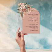Invitations En Acrylique Pampas rose beige taupe arceau mariage clair