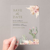 Invitations En Acrylique Pampas rose floral Cactus Mariage Enregistrer la d (In situ (ordinateur de poche))