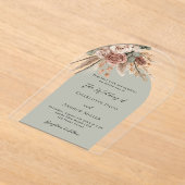 Invitations En Acrylique Pampas rose verte sage carré mariage clair (Poser)
