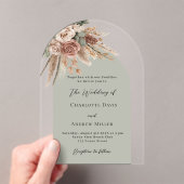 Invitations En Acrylique Pampas rose verte sage carré mariage clair (In situ (ordinateur de poche))