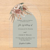 Invitations En Acrylique Pampas rose verte sage carré mariage clair (Recto)
