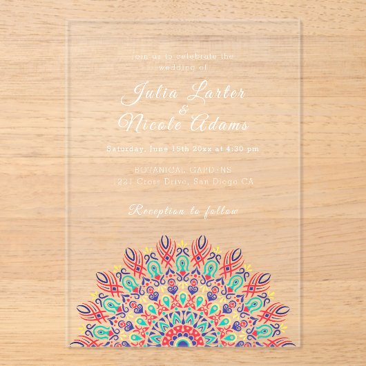 Invitations En Acrylique Pampas sec en plumes doux Mariage Mandala Grass (Recto)