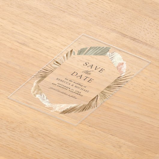 Invitations En Acrylique Pampas séché Palm Feuilles mariage Enregistrer la  (Poser)