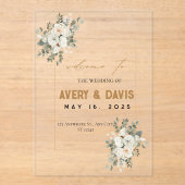Invitations En Acrylique Panneau de bienvenue de mariage élégant floral or (Recto)