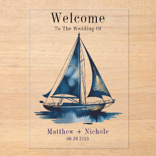 Invitations En Acrylique Panneau de bienvenue de mariage en or marine Navy