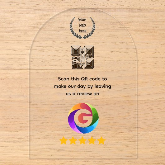 Invitations En Acrylique Panneau de table Google Reviews | Socle de code QR (Recto)