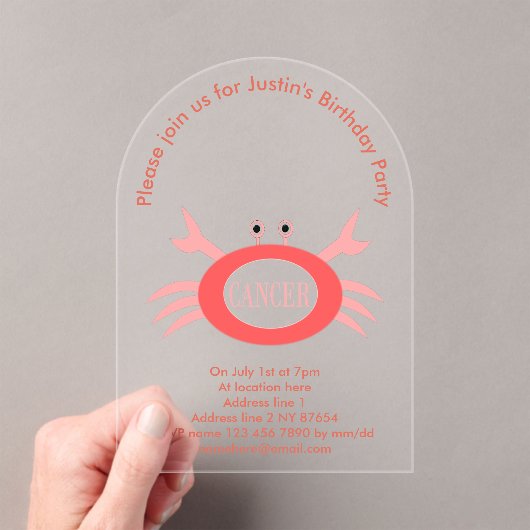 Invitations En Acrylique Panneau étoile Cancer Crabe fête d'anniversaire pe (In situ (ordinateur de poche))