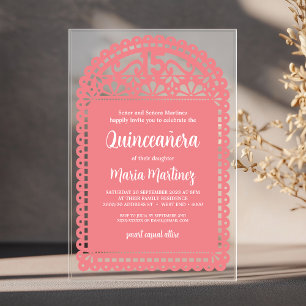 Invitations En Acrylique Papel Picado Inspiré Quinceanera Rose Anniversaire