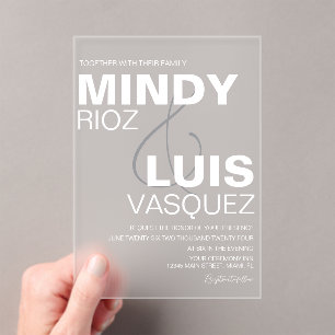 Invitations En Acrylique Papeterie de mariage Bold Ampersand Script noir ro