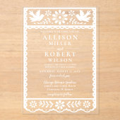 Invitations En Acrylique Papier mexicain Picado Mariage rose (Recto)