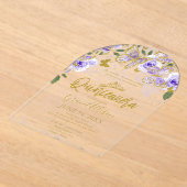 Invitations En Acrylique Papillon floral pourpre or Quinceañera (Poser)