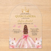 Invitations En Acrylique Papillon floral rose rose pâle Quinceañera (Recto)