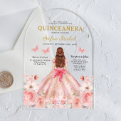 Invitations En Acrylique Papillon floral rose rose pâle Quinceañera