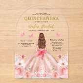 Invitations En Acrylique Papillon floral rose rose pâle Quinceañera (Recto)