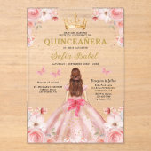 Invitations En Acrylique Papillon floral rose rose pâle Quinceañera (Recto)