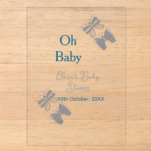 Invitations En Acrylique Papillon gris bébé bleu shower oh bébé moderne ext