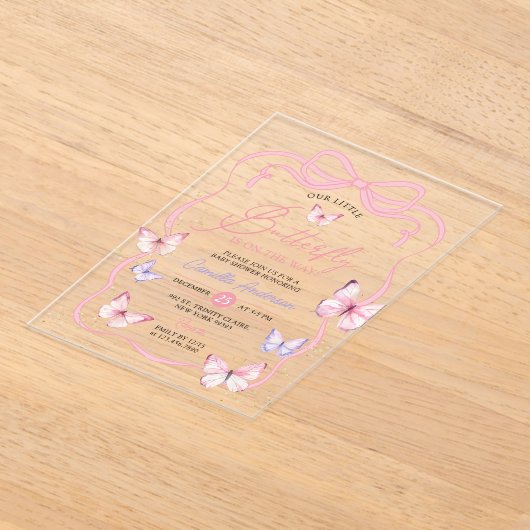 Invitations En Acrylique Papillon papillon rose pourpre Baby shower fille (Poser)