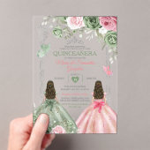 Invitations En Acrylique Papillon Quinceañera Sage Vert Et Rose Twin (In situ (ordinateur de poche))