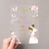 Invitations En Acrylique Papillon rose Fille Florale priant Baptême d'or (In situ (ordinateur de poche))