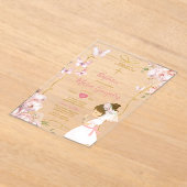 Invitations En Acrylique Papillon rose Fille Florale priant Baptême d'or (Poser)