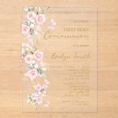 Invitations En Acrylique Papillon rose pâle Première Fille Communion (Recto)