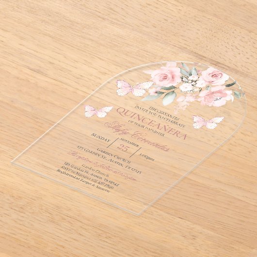 Invitations En Acrylique Papillon rose Quinceañera (Poser)