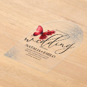 Invitations En Acrylique Papillon Rouge Mariage Minimaliste Script (Poser)
