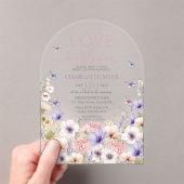 Invitations En Acrylique Papillons de fleurs sauvages roses violettes Amour (In situ (ordinateur de poche))