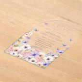 Invitations En Acrylique Papillons Fleurs sauvages rose pourpre Amour en fl (Poser)