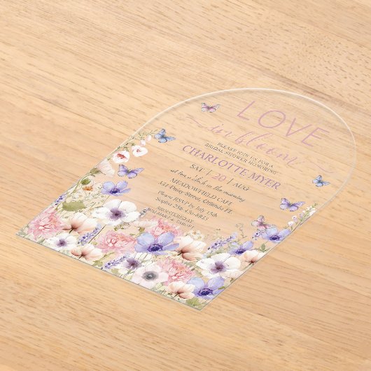 Invitations En Acrylique Papillons Fleurs sauvages rose pourpre Amour en fl (Poser)
