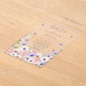 Invitations En Acrylique Papillons Fleurs sauvages violets rose bébé en fle (Poser)