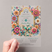 Invitations En Acrylique Papillons floraux QUINCEANERA Tiara Gold Silver (In situ (ordinateur de poche))