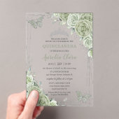 Invitations En Acrylique Papillons floraux vert Sage Silver Quinceañera (In situ (ordinateur de poche))
