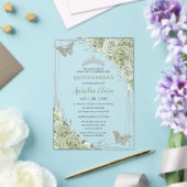 Invitations En Acrylique Papillons floraux vert Sage Silver Quinceañera (Insitu (Mariage))