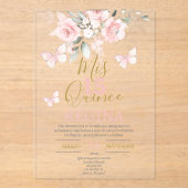 Invitations En Acrylique Papillons roses Quinceañera (Recto)