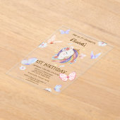 Invitations En Acrylique Papillons Unicorne floral rayé Anniversaire (Poser)