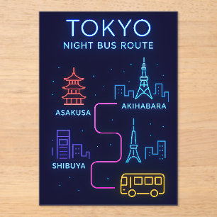 Invitations En Acrylique Parcours de bus nocturne de Tokyo sur néon - Voyag