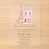 Invitations En Acrylique Paris Cafe  Pink Striped Brunch and Bubbly (Recto)