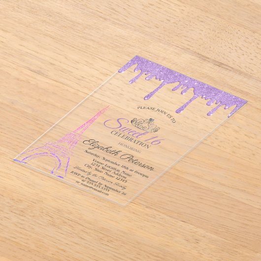 Invitations En Acrylique Paris Tour Eiffel, Lecteurs Violet Doux 16 (Poser)