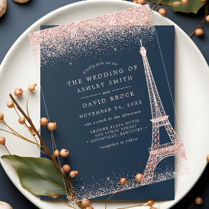 Invitations En Acrylique Paris Tour Eiffel Rose Mariage Parties scintillant