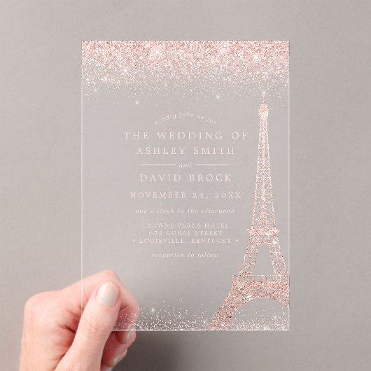 Invitations En Acrylique Paris Tour Eiffel Rose Mariage Parties scintillant (In situ (ordinateur de poche))