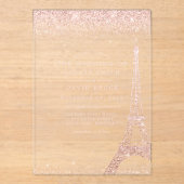 Invitations En Acrylique Paris Tour Eiffel Rose Mariage Parties scintillant (Recto)