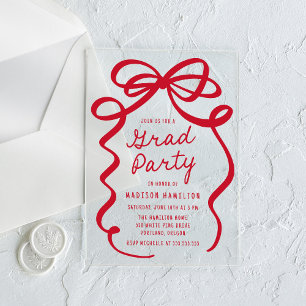 Invitations En Acrylique Parti de graduation moderne Elegant Red Bow