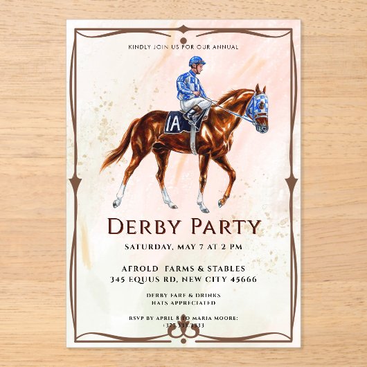 Invitations En Acrylique Parti Derby du cheval de course moderne (Recto)