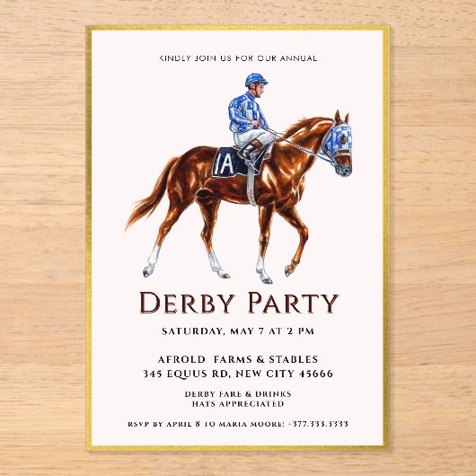 Invitations En Acrylique Parti Derby du cheval de course moderne (Recto)