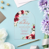 Invitations En Acrylique PARTI SURPRISE 21e Anniversaire Rouge Rose Arc Flo (Insitu (Mariage))