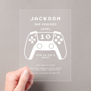 Invitations En Acrylique Partie Anniversaire de enfant de gamer minimaliste