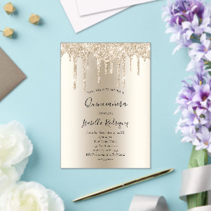 Invitations En Acrylique Parties scintillant à goutte d'or de champagne Qui
