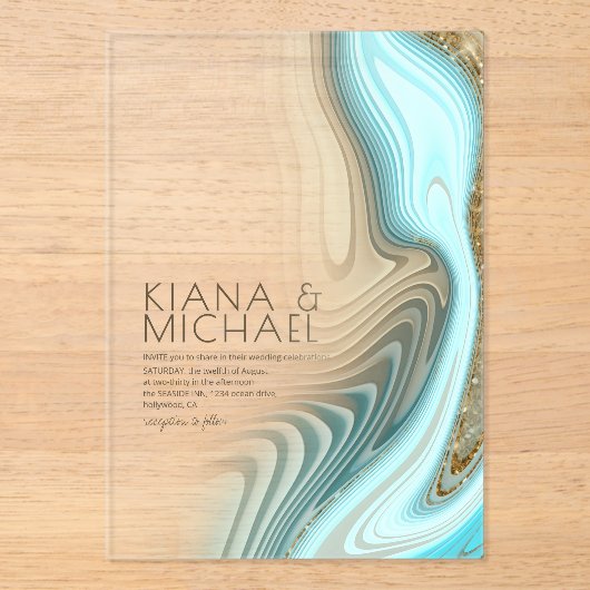 Invitations En Acrylique Parties scintillant Abstraite Strata Mariage ID903 (Recto)