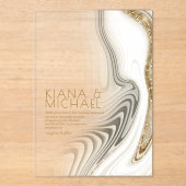 Invitations En Acrylique Parties scintillant Abstraite Strata Mariage Ivory (Recto)